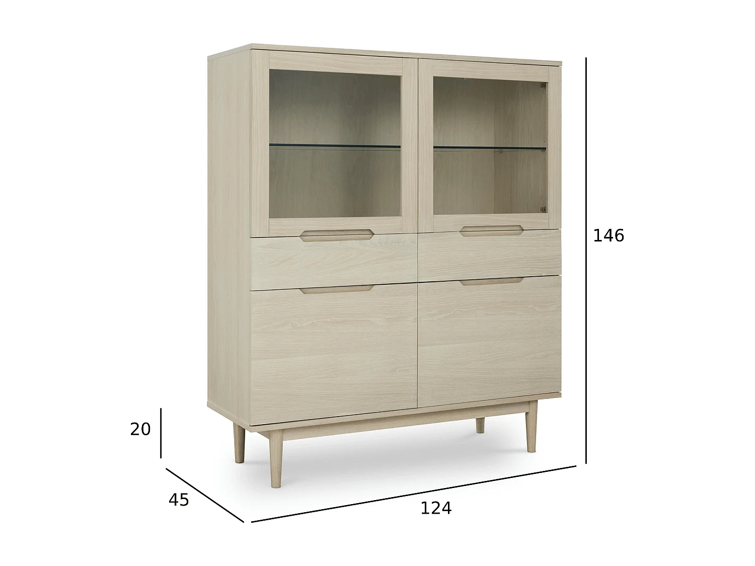 Highboard mit 4 Türen Kerteminde - Eichenfurnier & MDF - Eiche bianco