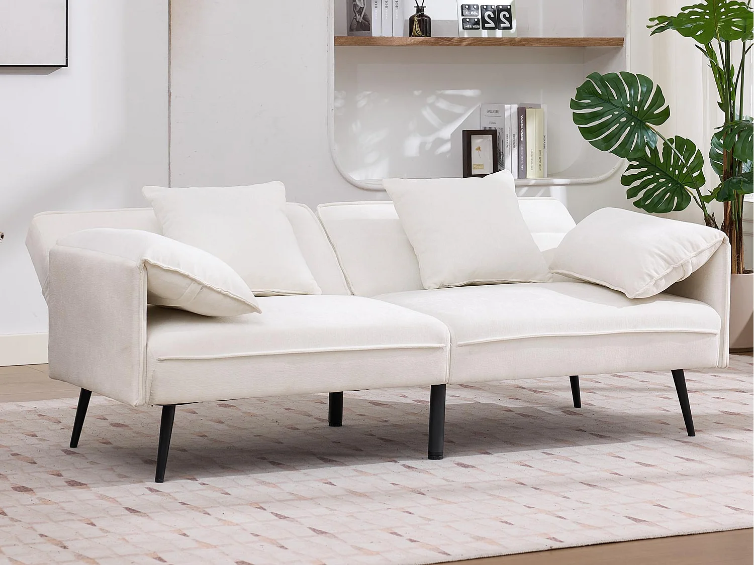 Canapé 2 places 167.5x73x70 cm - dossier inclinable trois positions (100°–180°) - coussins d'assise moelleux - blanc