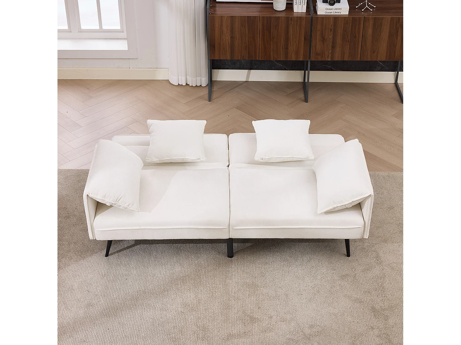 Canapé 2 places 167.5x73x70 cm - dossier inclinable trois positions (100°–180°) - coussins d'assise moelleux - blanc