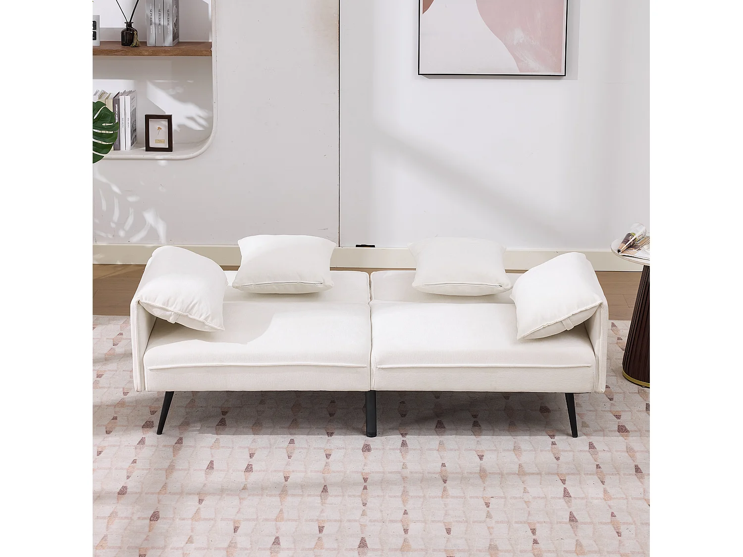 Canapé 2 places 167.5x73x70 cm - dossier inclinable trois positions (100°–180°) - coussins d'assise moelleux - blanc