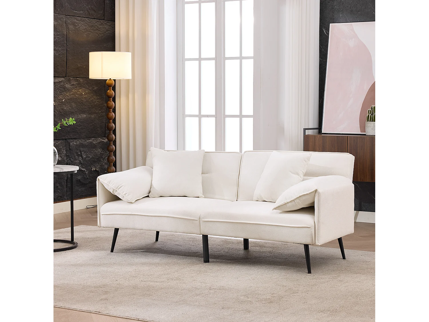 Canapé 2 places 167.5x73x70 cm - dossier inclinable trois positions (100°–180°) - coussins d'assise moelleux - blanc