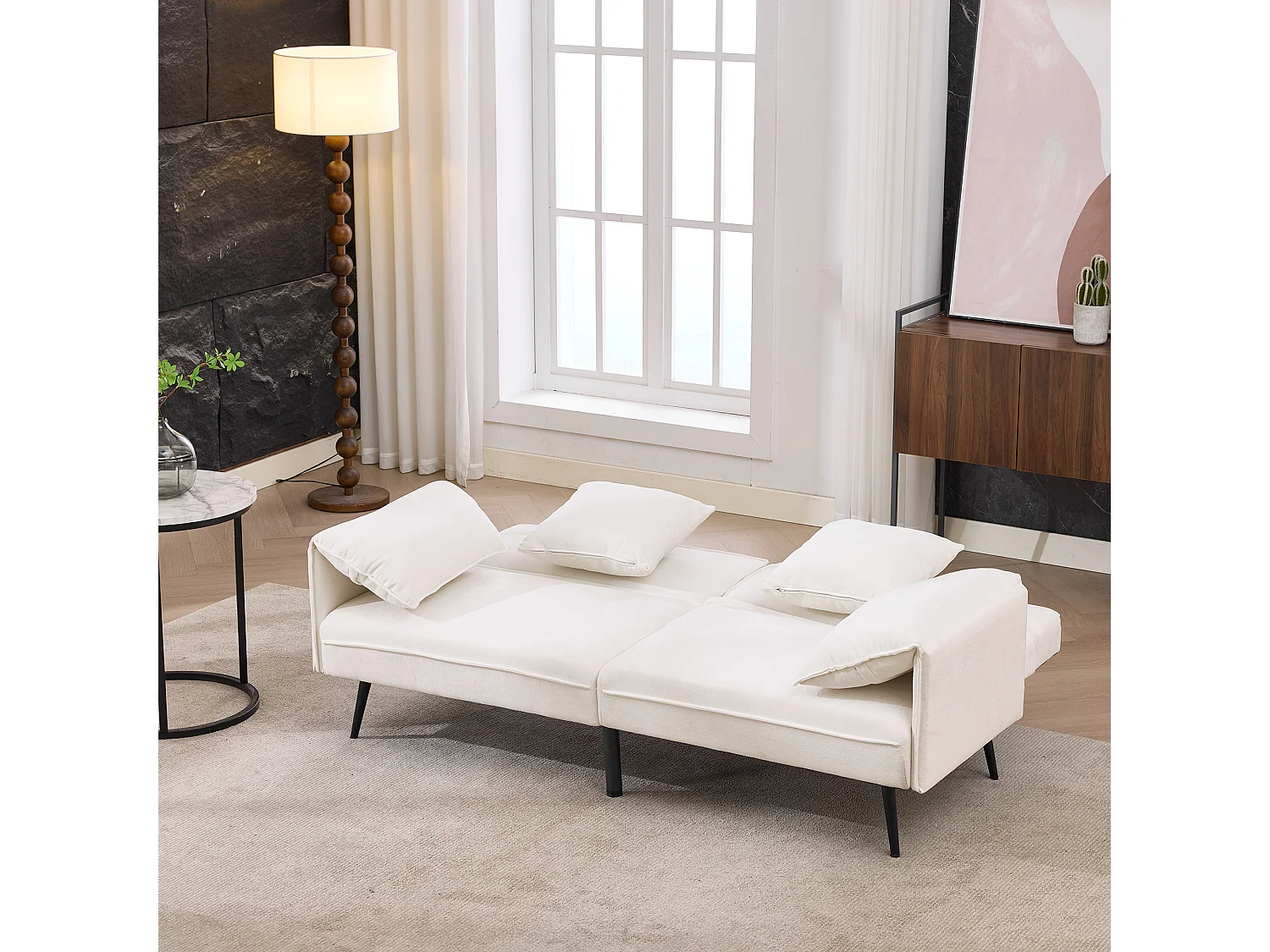 Canapé 2 places 167.5x73x70 cm - dossier inclinable trois positions (100°–180°) - coussins d'assise moelleux - blanc
