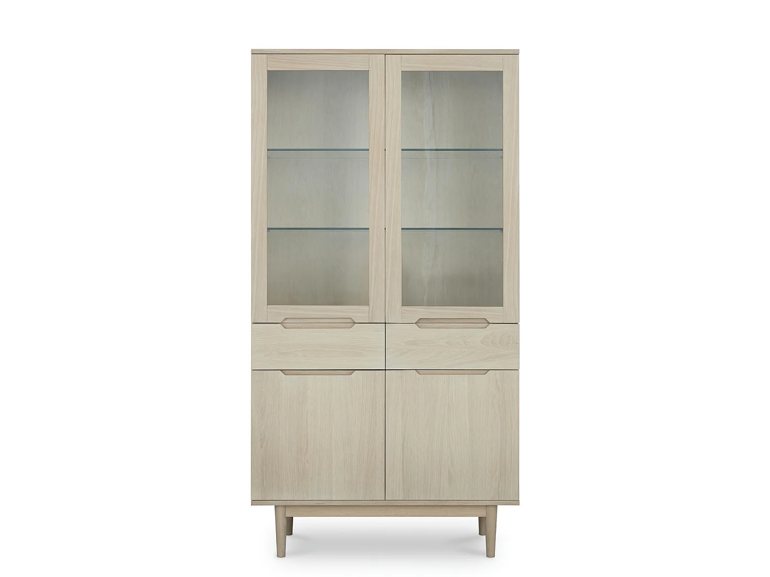 Vitrine mit LED Beleuchtung mit 2 Glastüren Kerteminde - Eichenfurnier & MDF - Eiche bianco