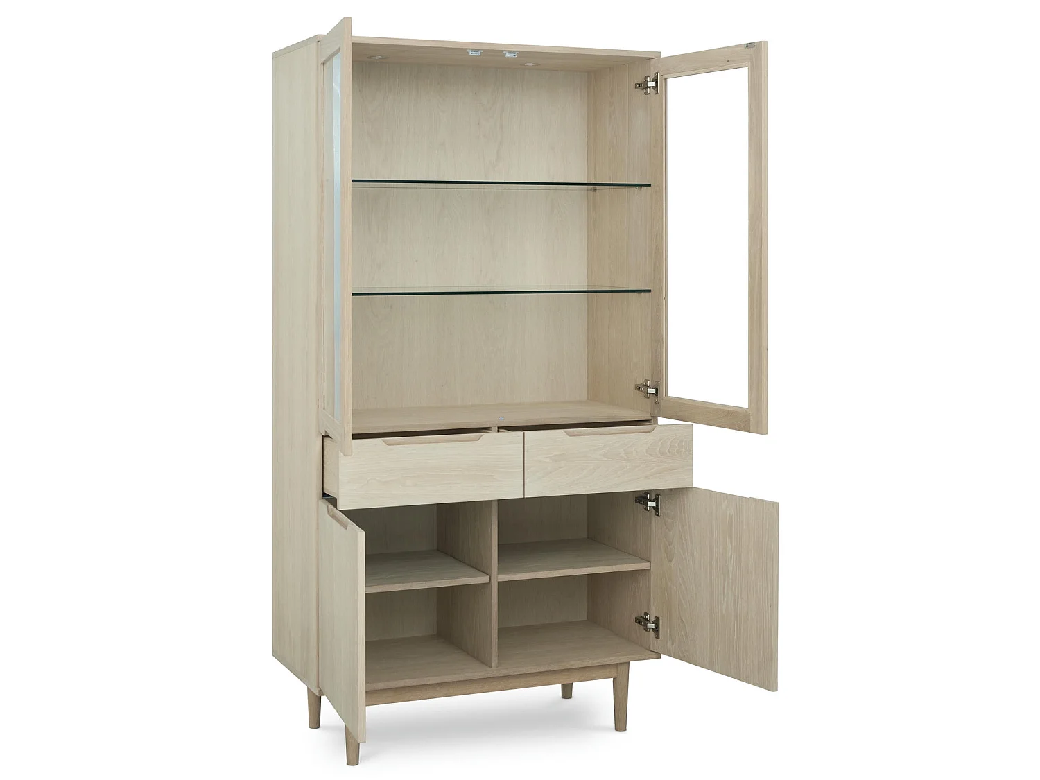 Vitrine mit LED Beleuchtung mit 2 Glastüren Kerteminde - Eichenfurnier & MDF - Eiche bianco