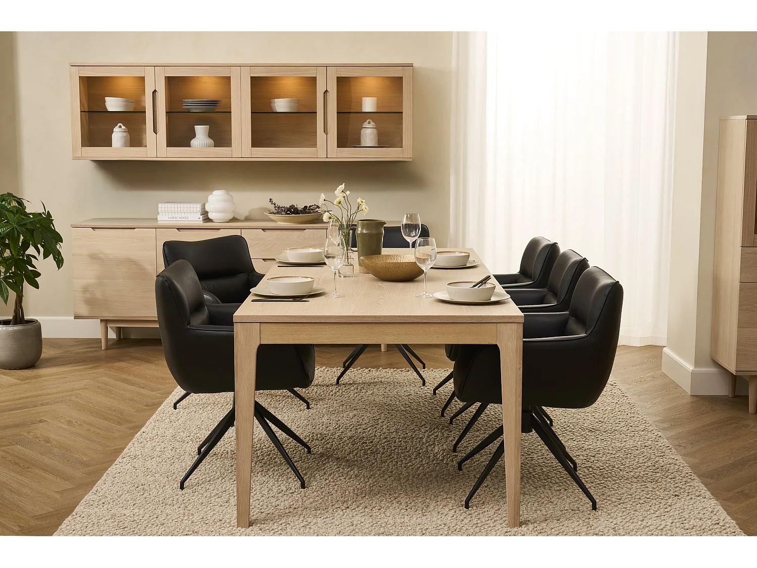 Esstisch ausziehbar 6 bis 8 Personen Kerteminde - Eichenfurnier & MDF - Eiche bianco