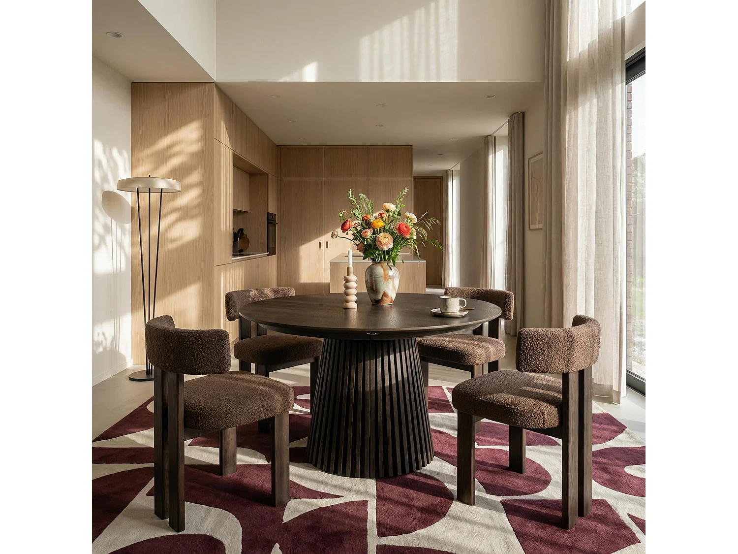 Esstisch ausziehbar mit Lamellen 4 bis 8 Personen Svendborg - Eichenfurnier & MDF - Räuchereiche