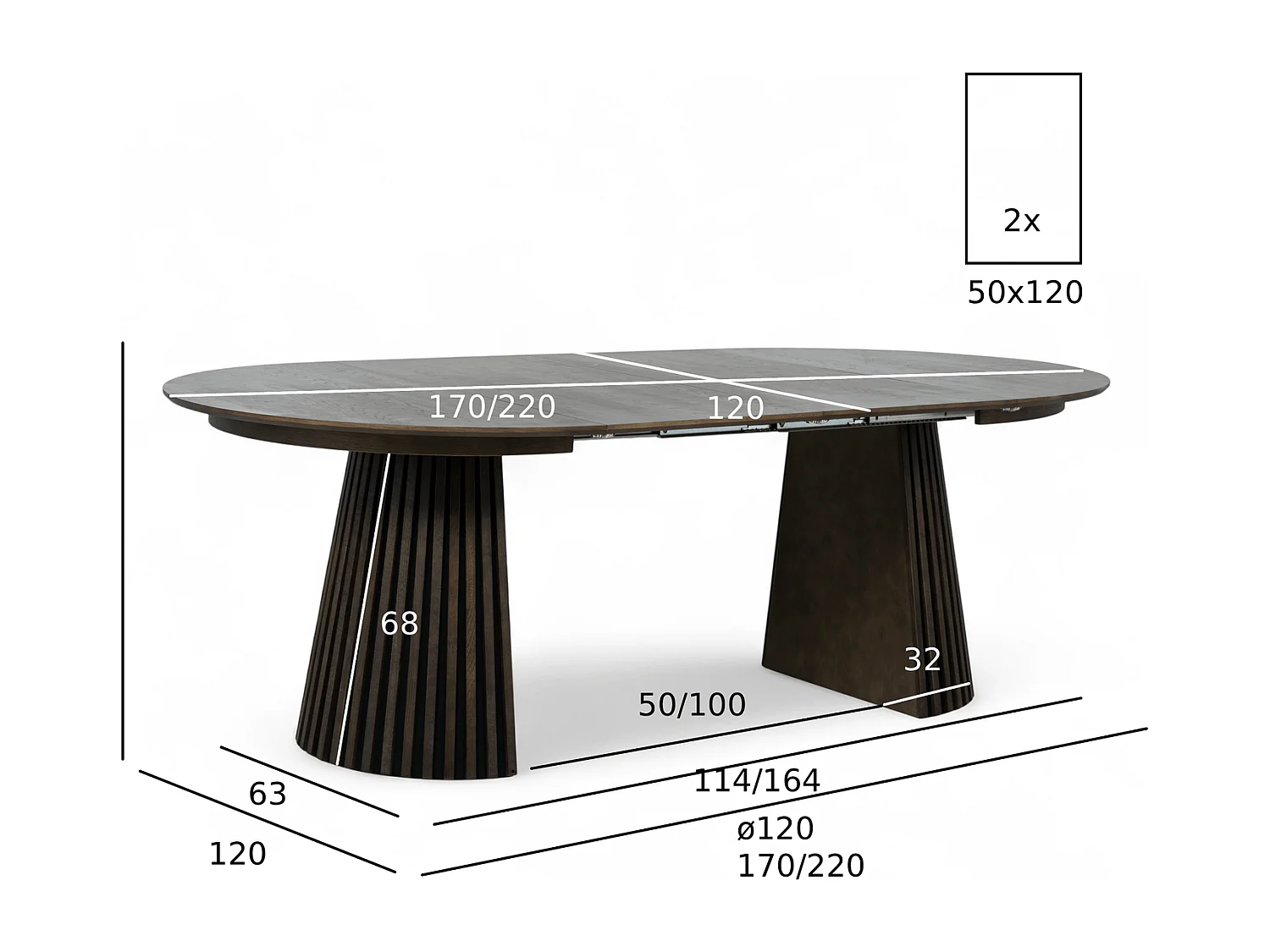 Esstisch ausziehbar mit Lamellen 4 bis 8 Personen Svendborg - Eichenfurnier & MDF - Räuchereiche
