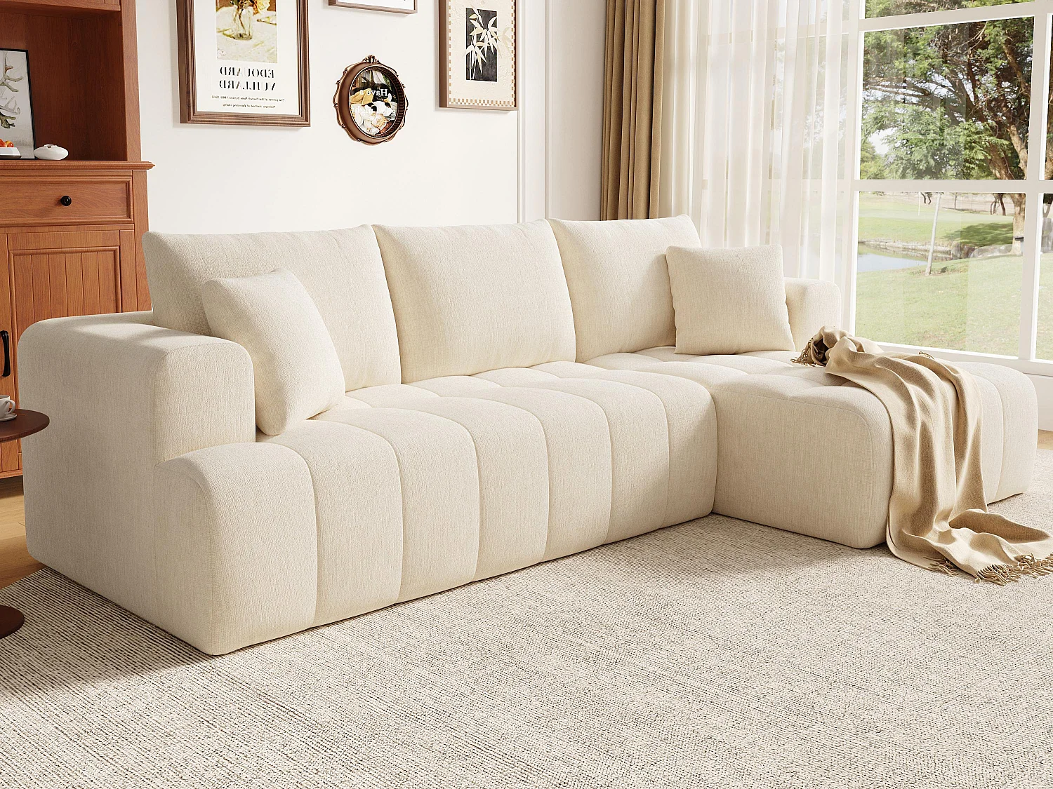 Canapé d'angle en L - 3 places - Canapé Cloud - Combinaison flexible - Aucun montage requis - beige