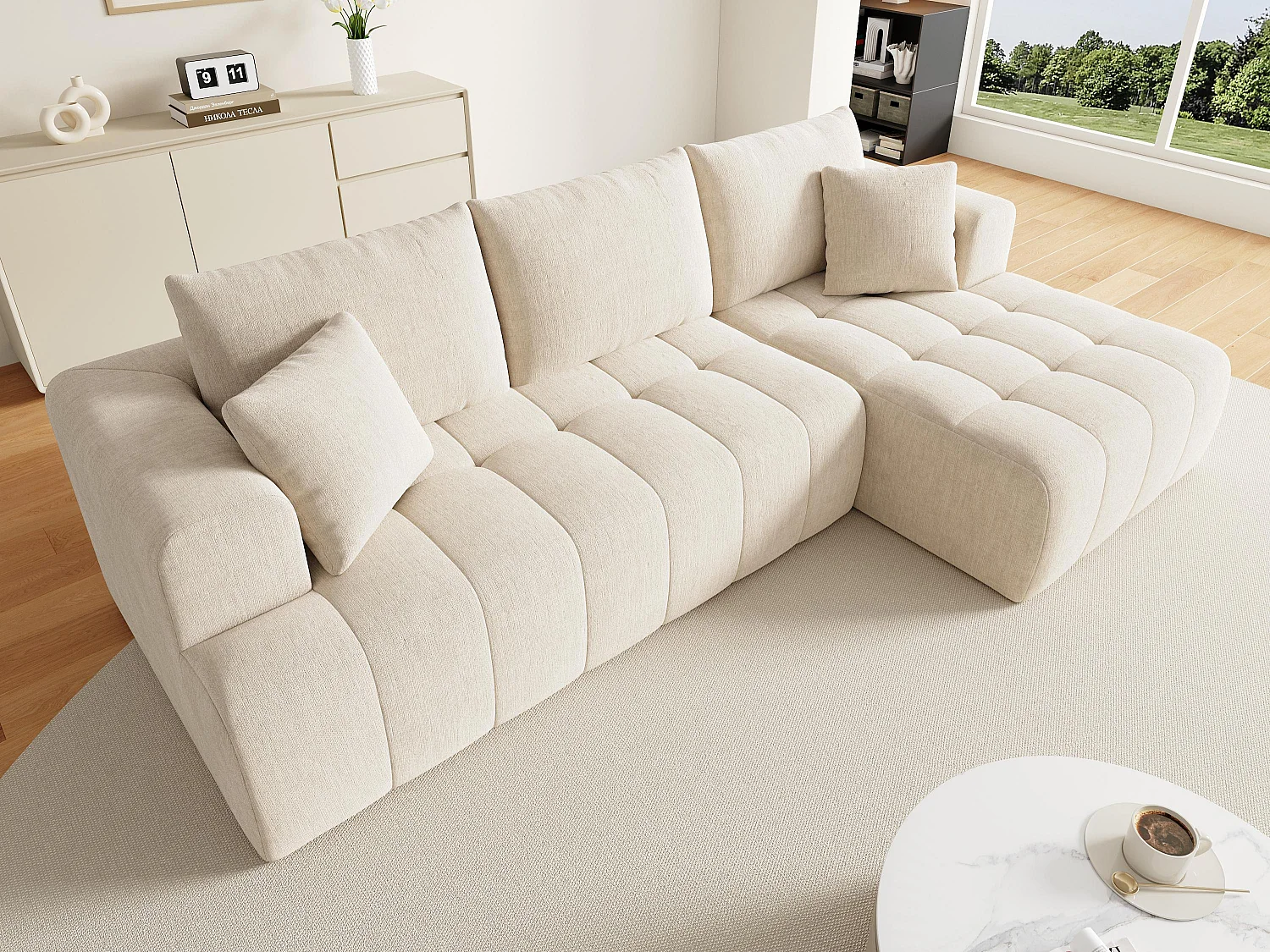 Canapé d'angle en L - 3 places - Canapé Cloud - Combinaison flexible - Aucun montage requis - beige