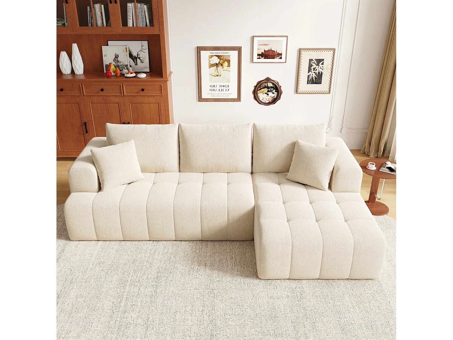 Canapé d'angle 3 places en velours beige CLOUD