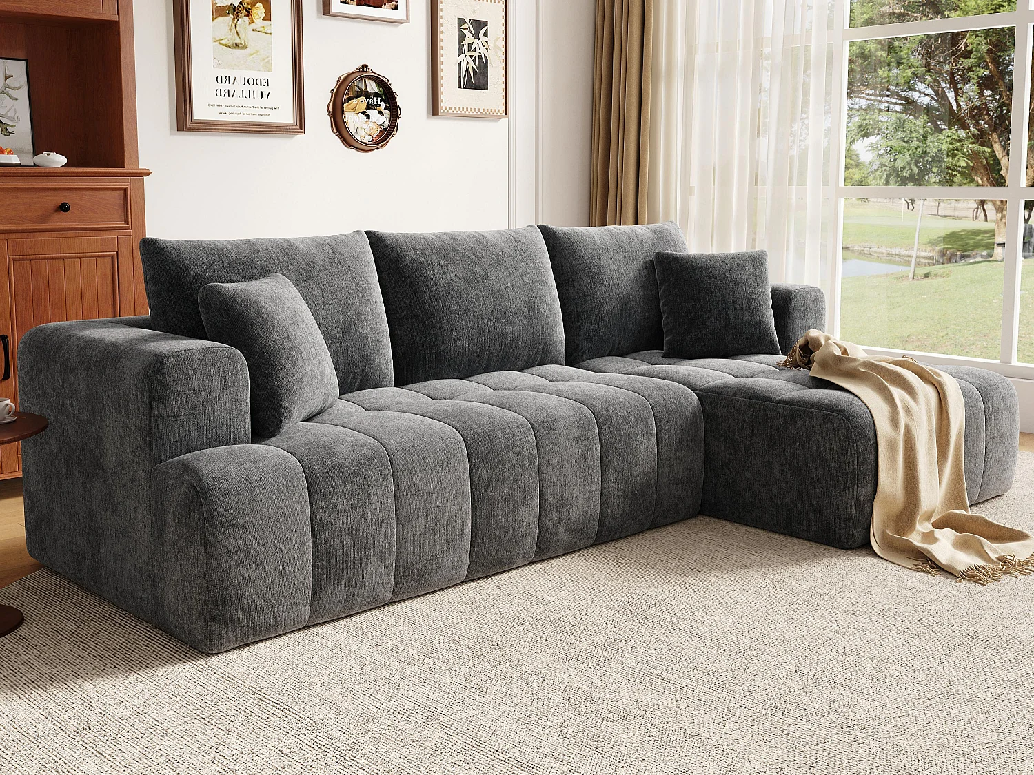 Canapé d'angle en L - 3 places - Canapé Cloud - Combinaison flexible - Aucun montage requis - gris