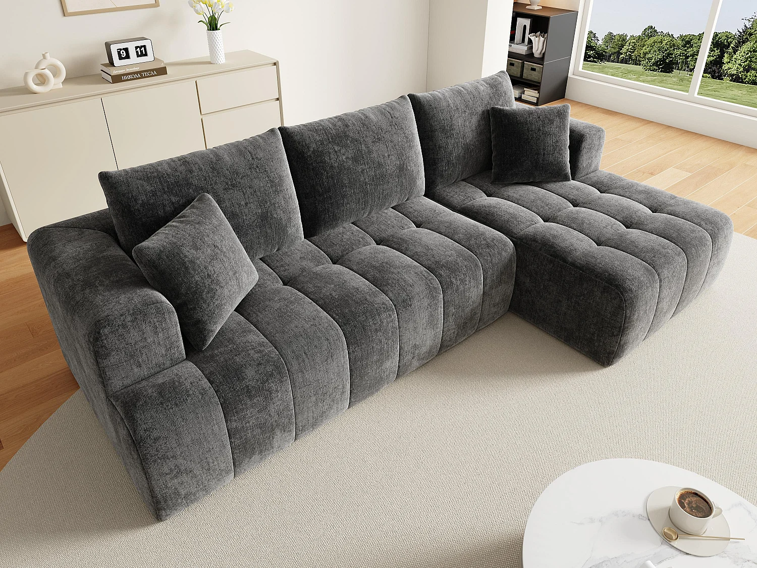 Canapé d'angle en L - 3 places - Canapé Cloud - Combinaison flexible - Aucun montage requis - gris