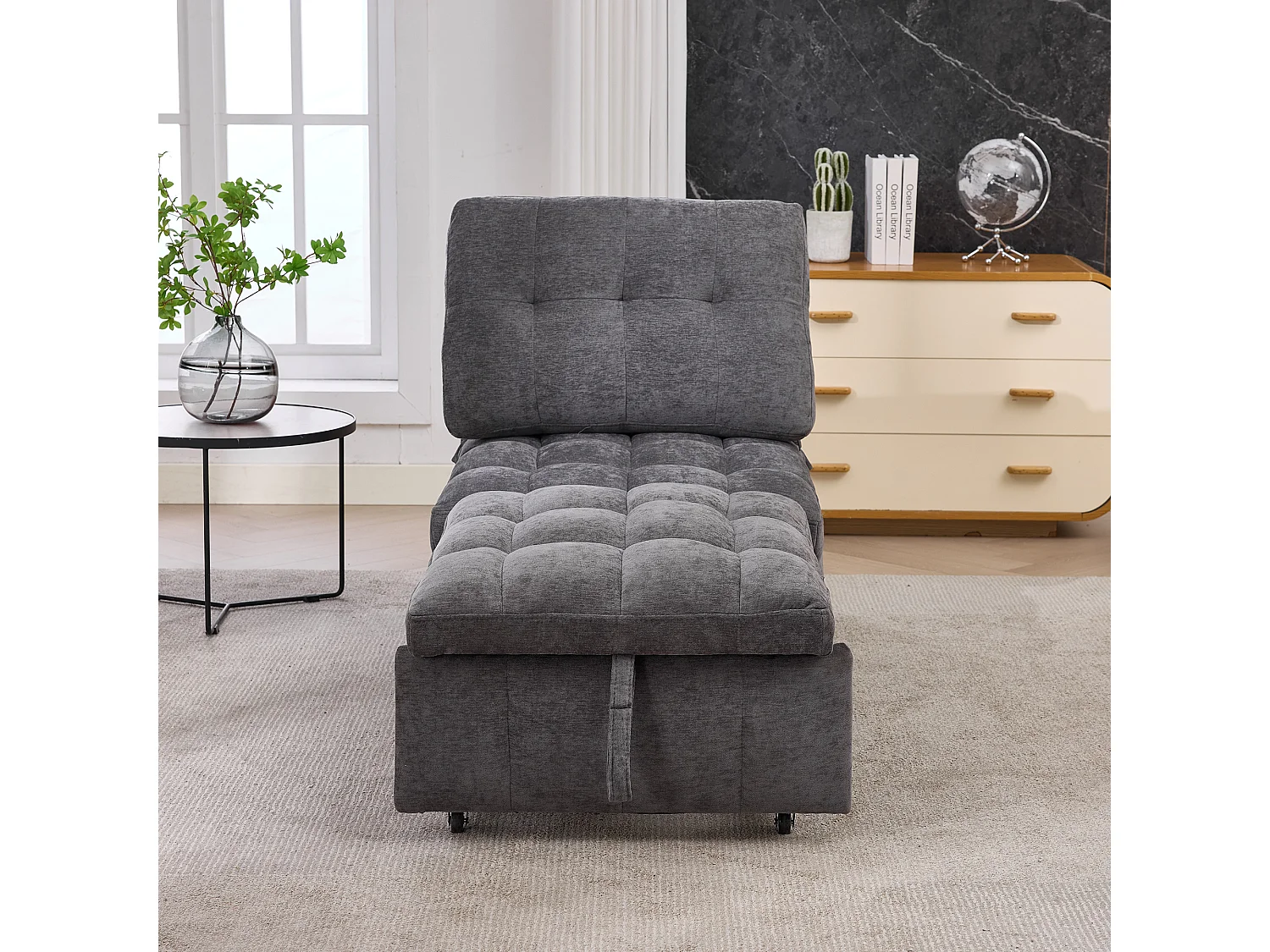 Canapé une place - 68x95x76 cm - dossier réglable - profondeur d'assise réglable - gris