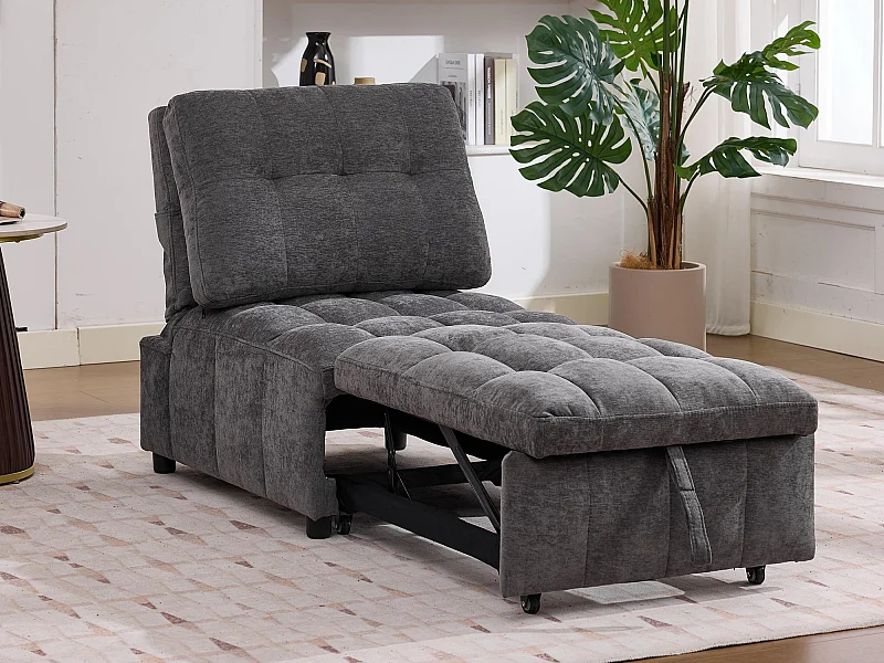 Canapé une place - 68x95x76 cm - dossier réglable - profondeur d'assise réglable - gris