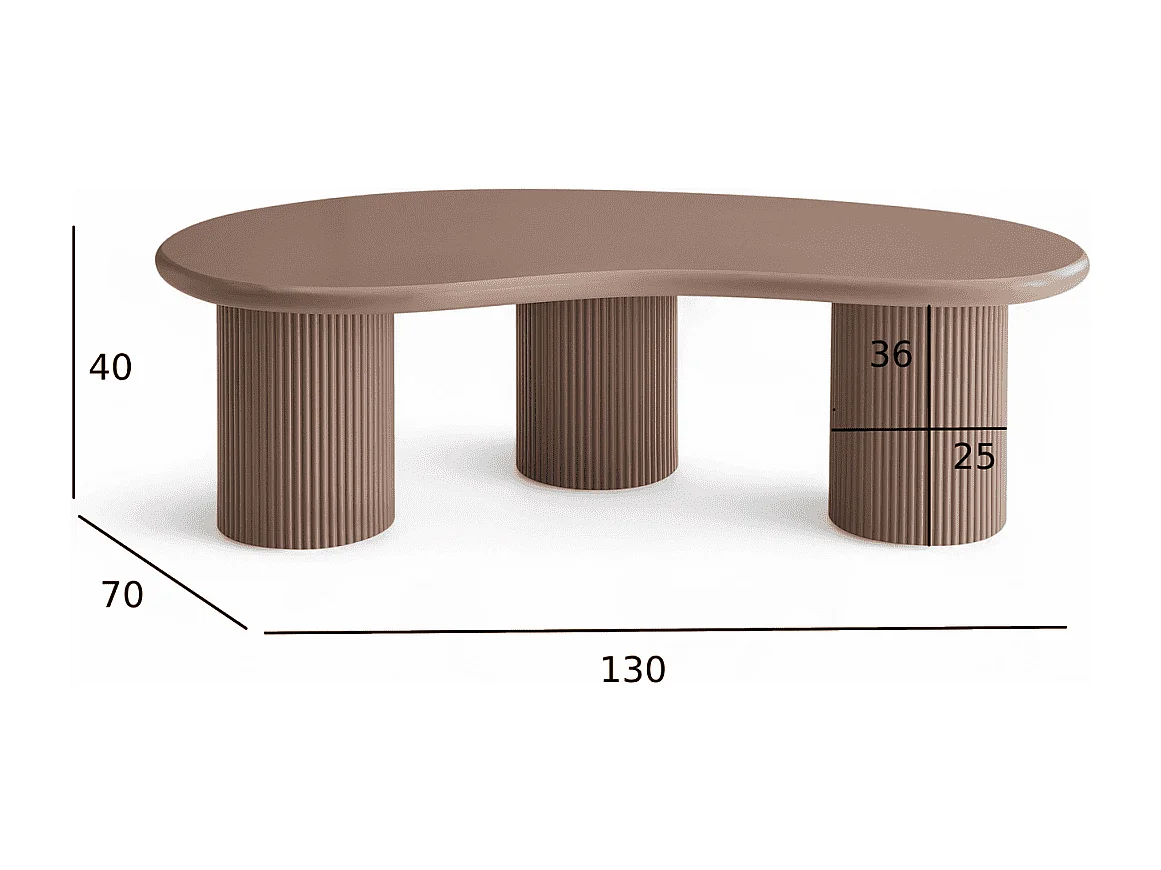 Couchtich Nierenform 130x70 cm Mocha Mousse