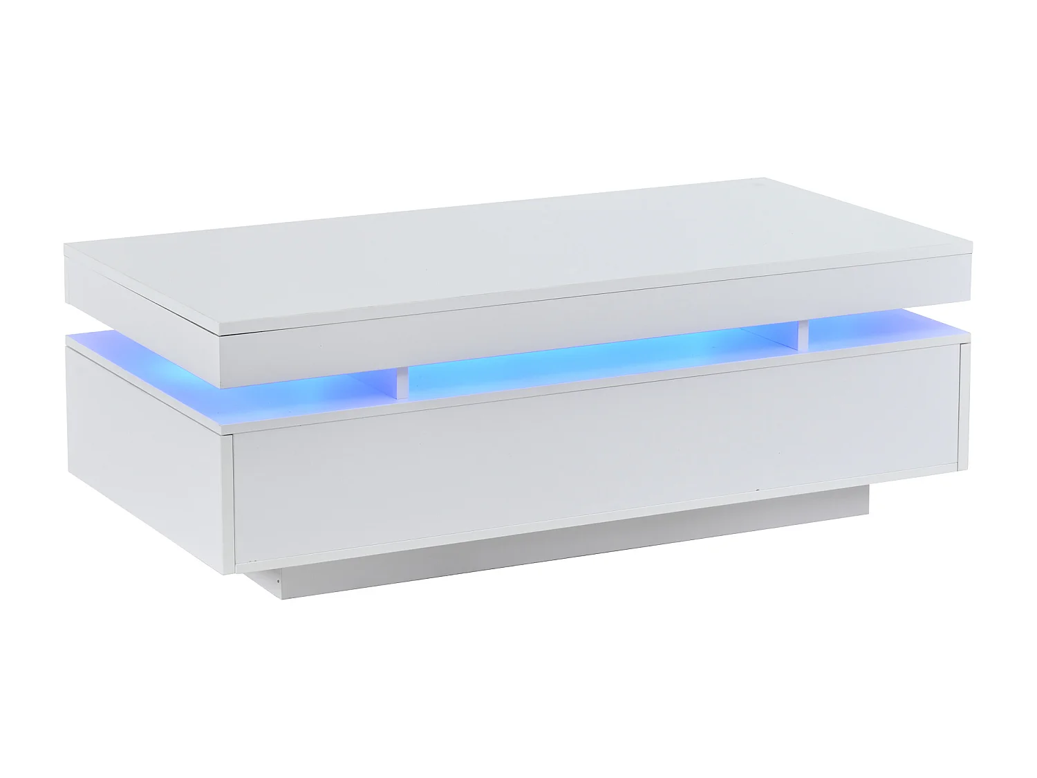 Table basse laquée brillante 100x50x35 cm - avec LED - avec 2 tiroirs - panneaux de particules - blanc