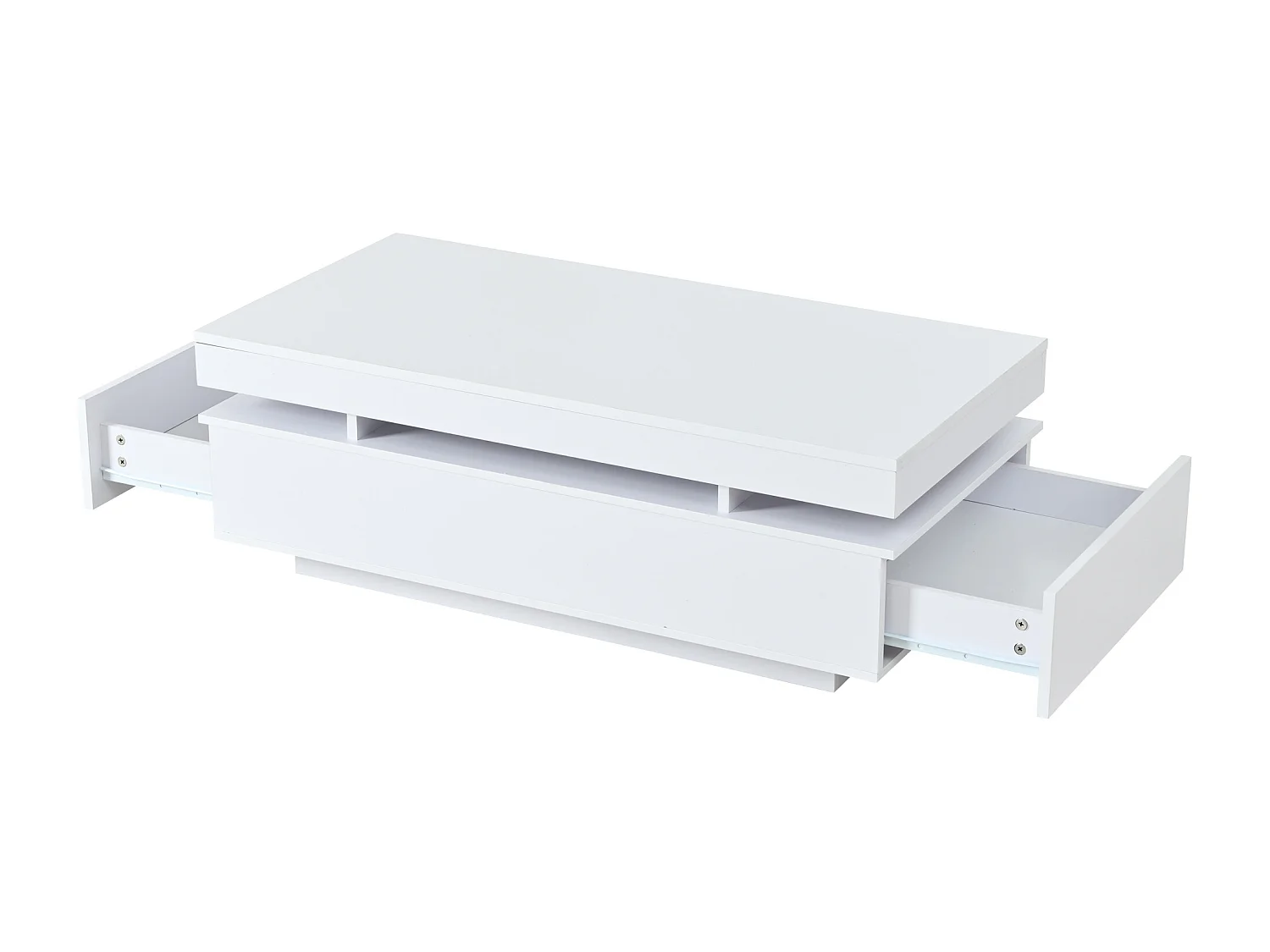 Table basse laquée brillante 100x50x35 cm - avec LED - avec 2 tiroirs - panneaux de particules - blanc