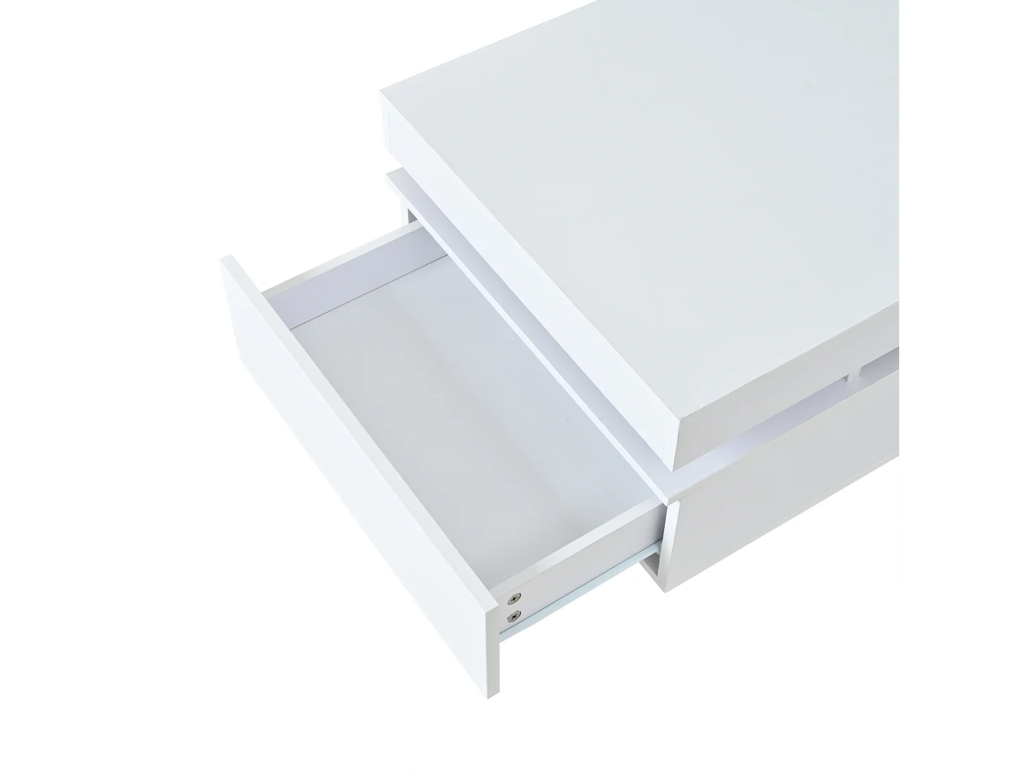 Table basse laquée brillante 100x50x35 cm - avec LED - avec 2 tiroirs - panneaux de particules - blanc