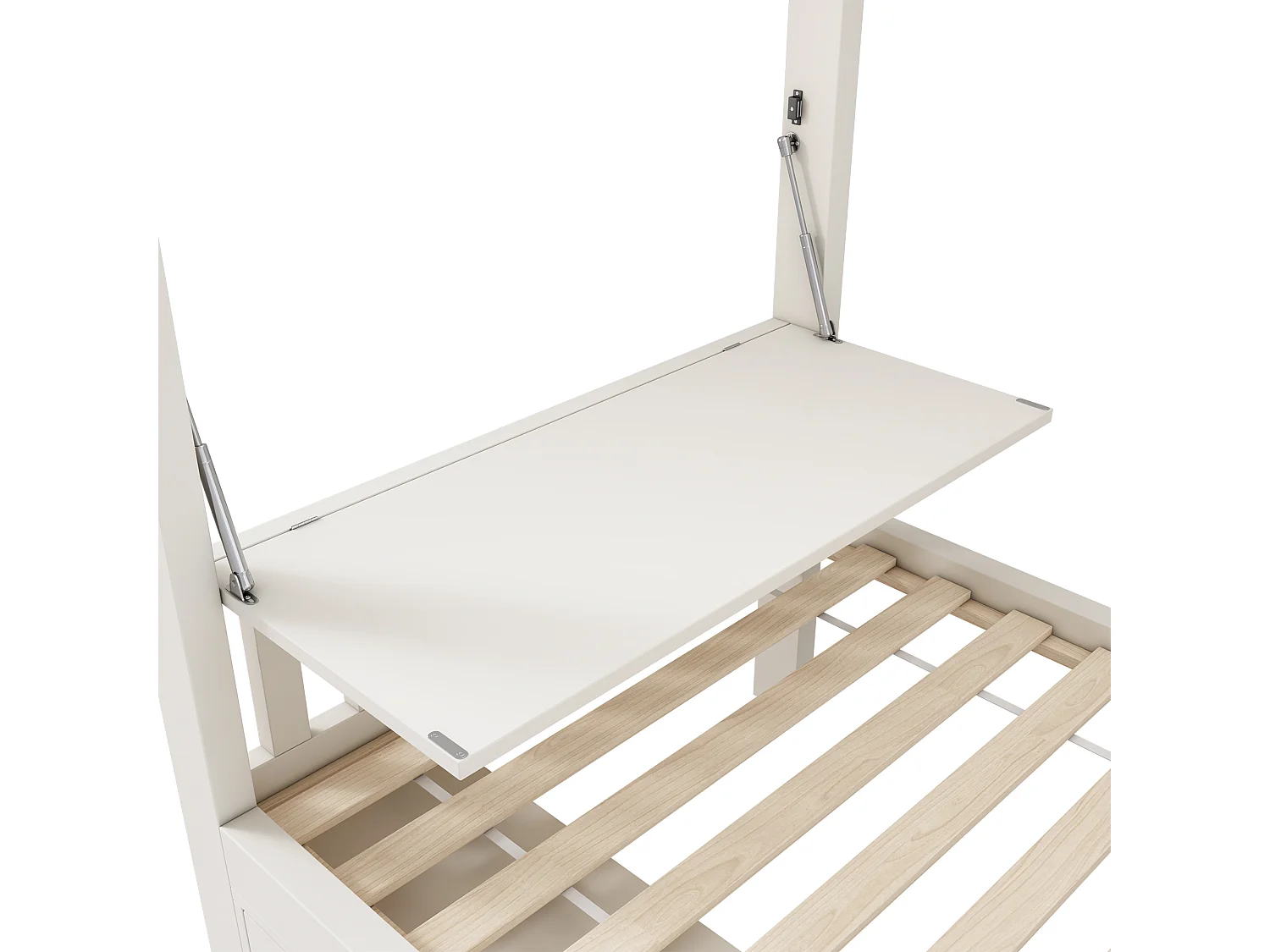 Lit superposé 90x200 cm - avec un bureau pliable - avec étagère à chaussures intégrée et échelle - Blanc (sans matelas)