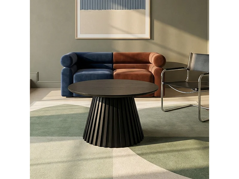 Couchtisch rund Svendborg - Eichenfurnier & MDF - Schwarz