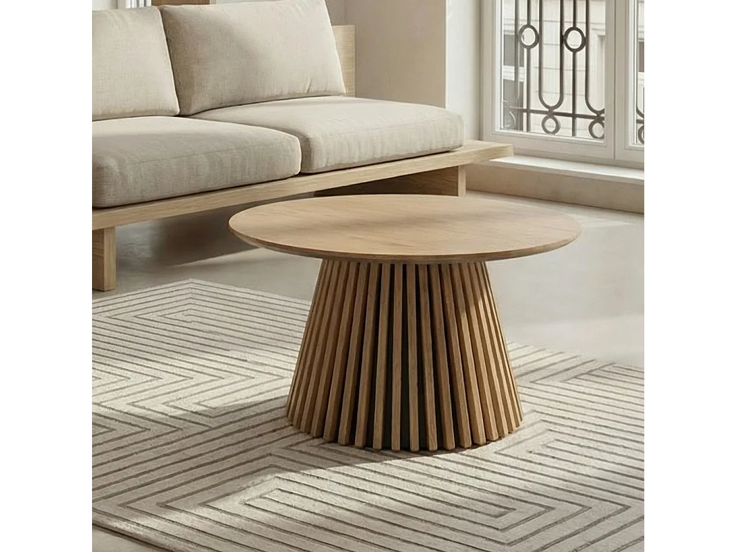 Couchtisch rund Svendborg - Eichenfurnier & MDF - Wildeiche