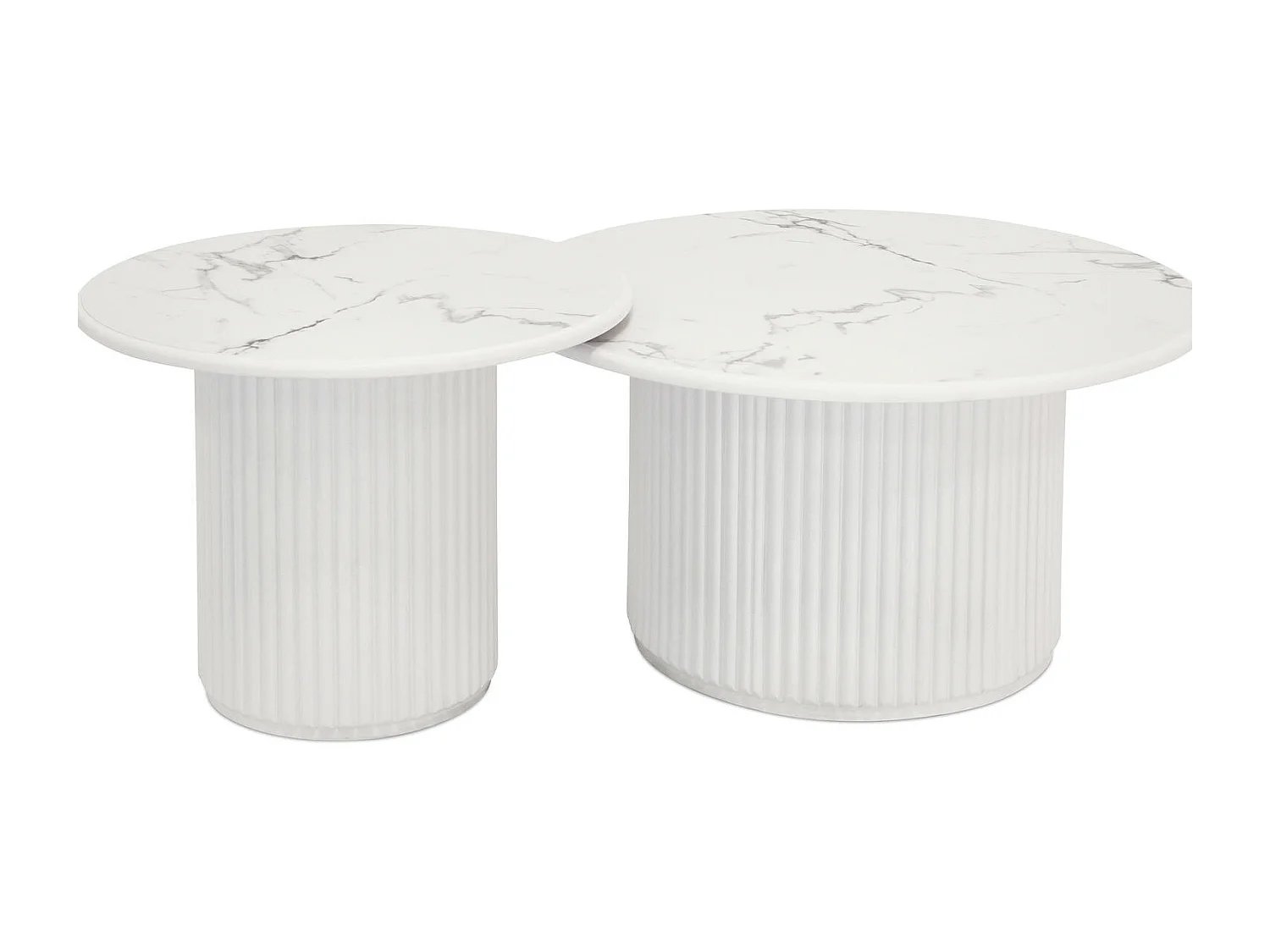 Couchtische 2er Set rund Easy - Marmor-Optik & MDF - Weiß