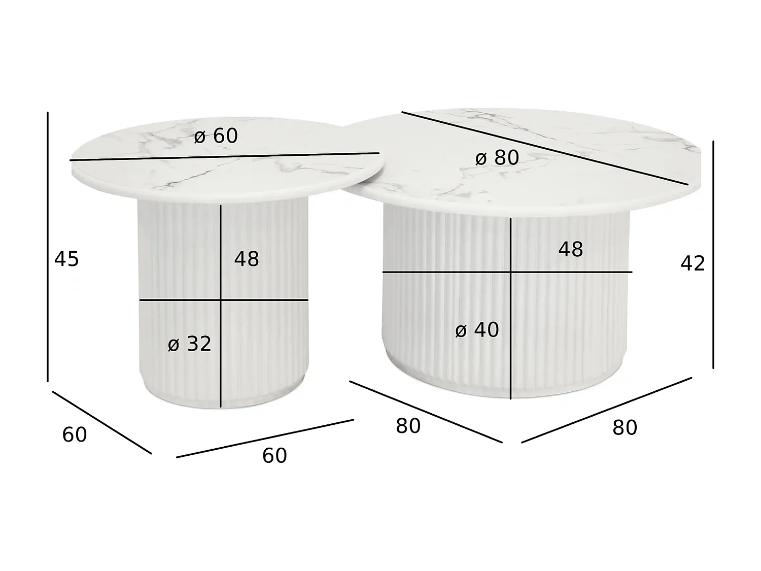 Couchtische 2er Set rund Easy - Marmor-Optik & MDF - Weiß