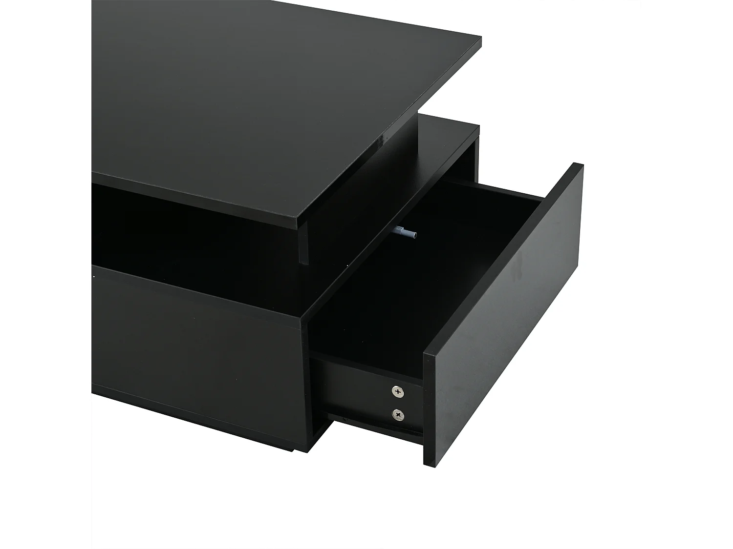 Table basse laquée brillante 100x50x36 cm - avec LED - 2 tiroirs et espace de rangement ouvert - panneaux de particules - noir