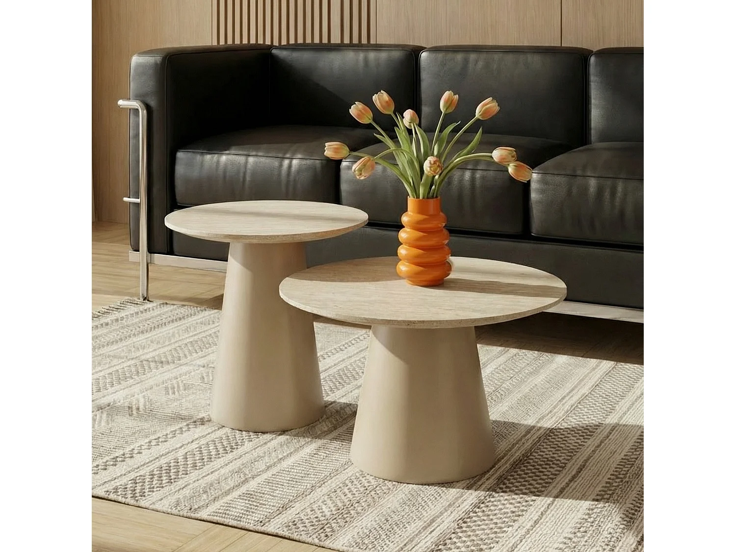 Couchtische 2er Set rund Tango - Travertine-Optik & MDF - Beige