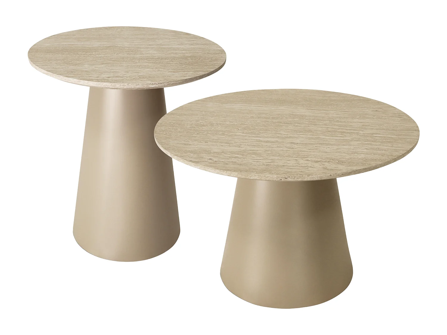 Couchtische 2er Set rund Tango - Travertine-Optik & MDF - Beige