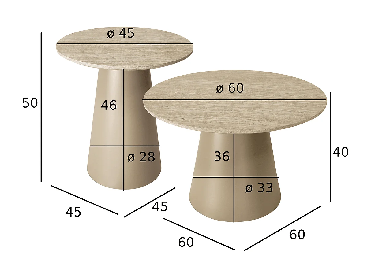 Couchtische 2er Set rund Tango - Travertine-Optik & MDF - Beige
