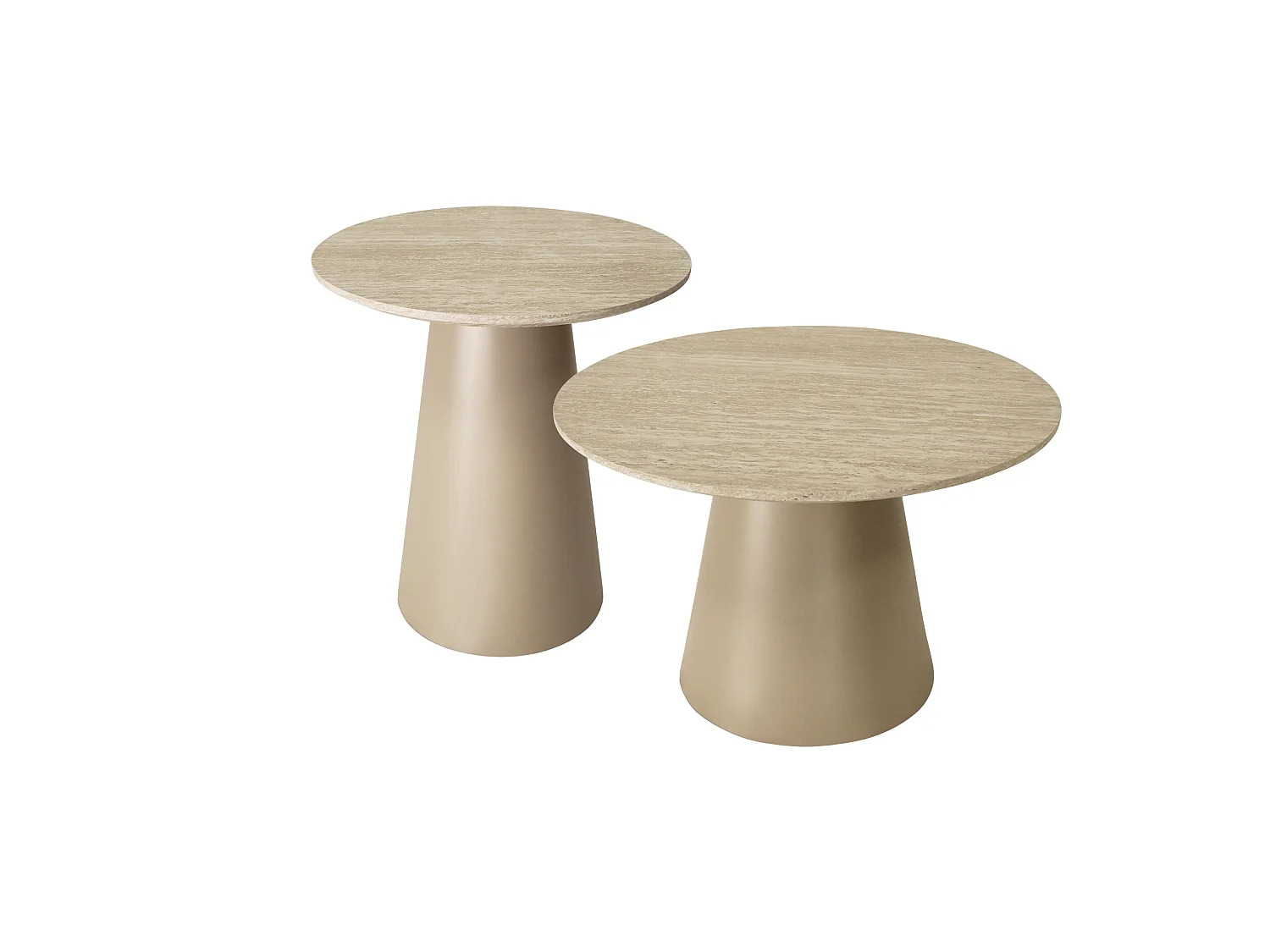 Couchtische 2er Set rund Tango - Travertine-Optik & MDF - Beige