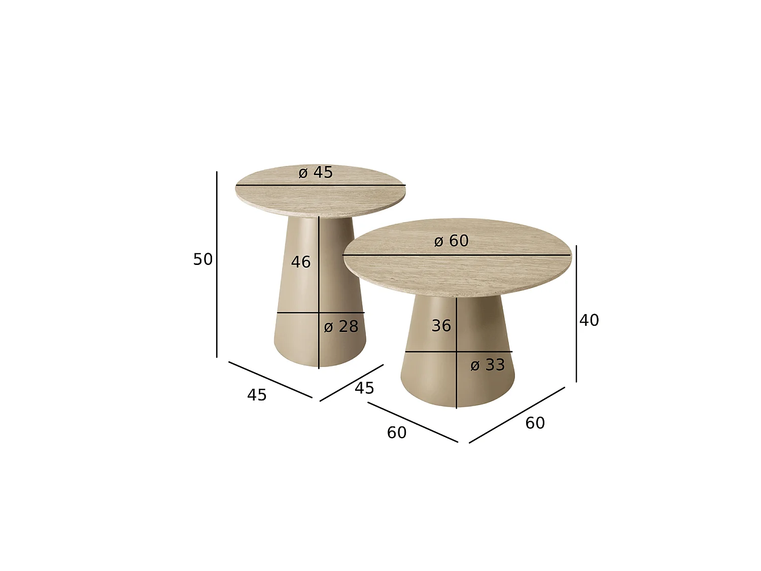 Couchtische 2er Set rund Tango - Travertine-Optik & MDF - Beige