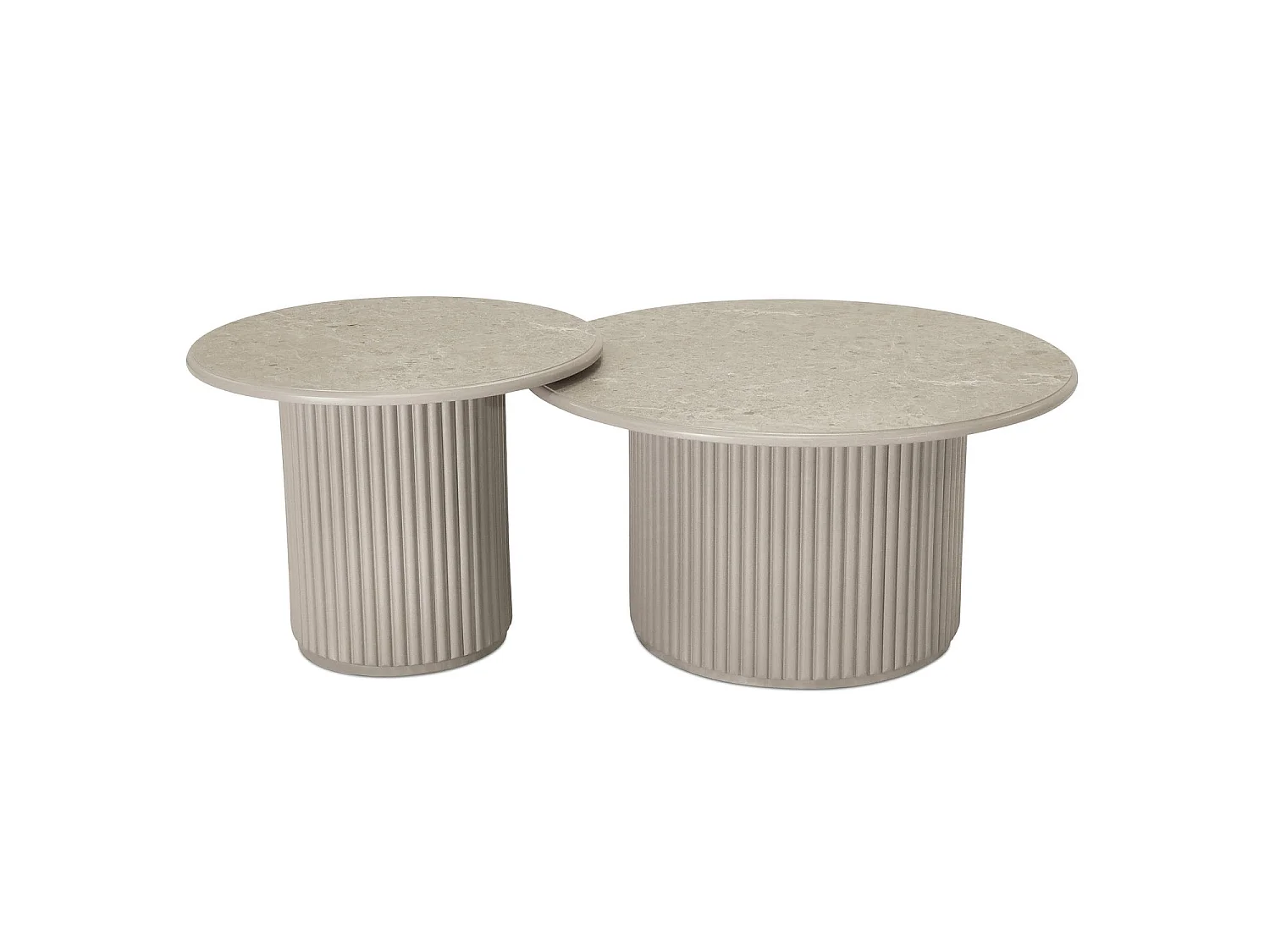 Couchtische 2er Set rund Easy - Marmor-Optik & MDF - Beige