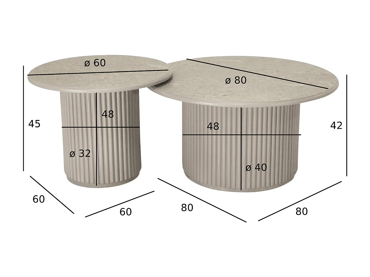 Couchtische 2er Set rund Easy - Marmor-Optik & MDF - Beige