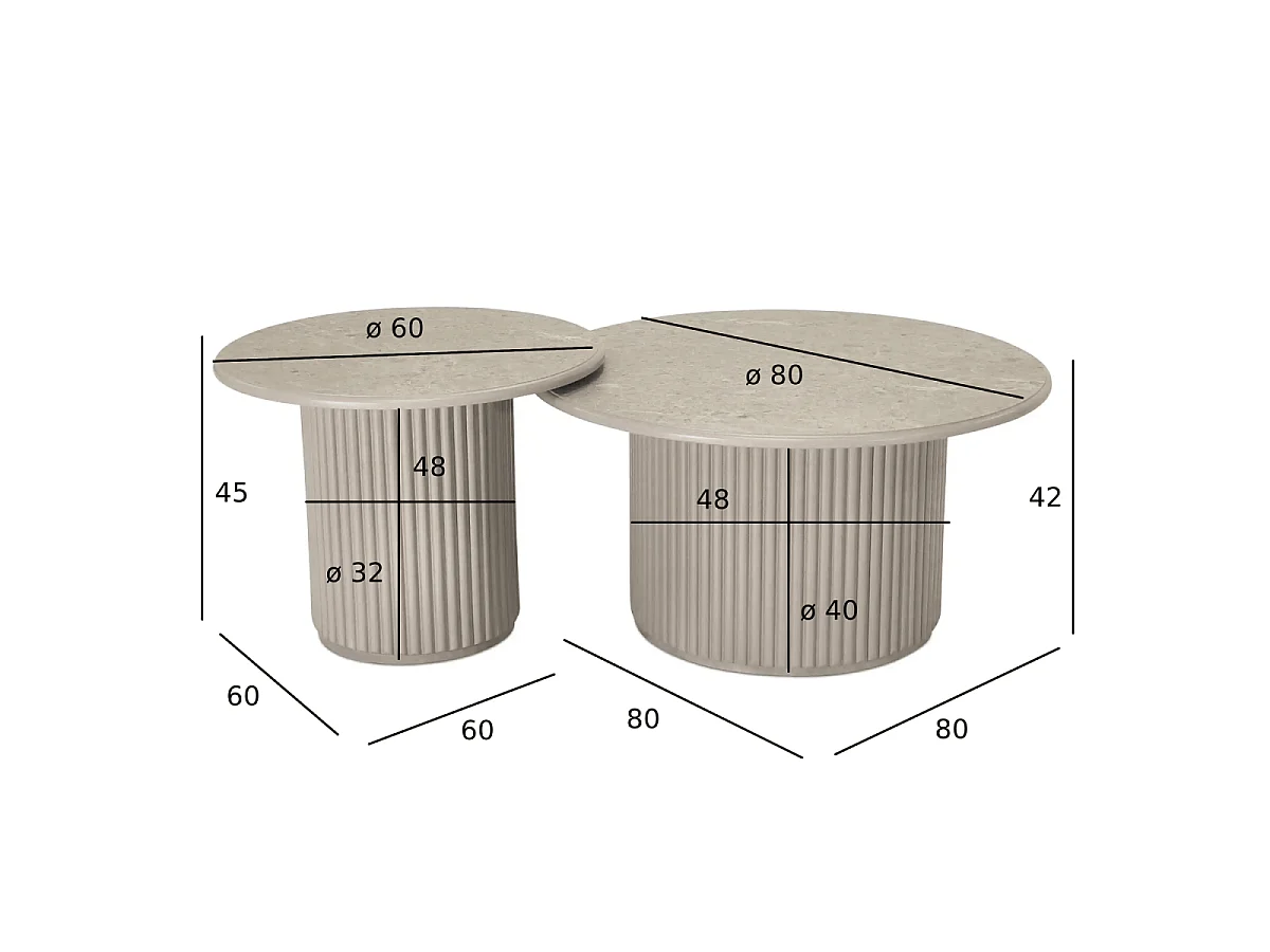 Couchtische 2er Set rund Easy - Marmor-Optik & MDF - Beige