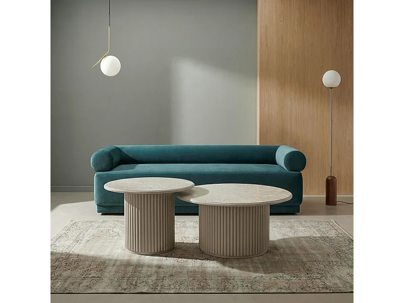 Couchtische 2er Set rund Easy - Marmor-Optik & MDF - Beige