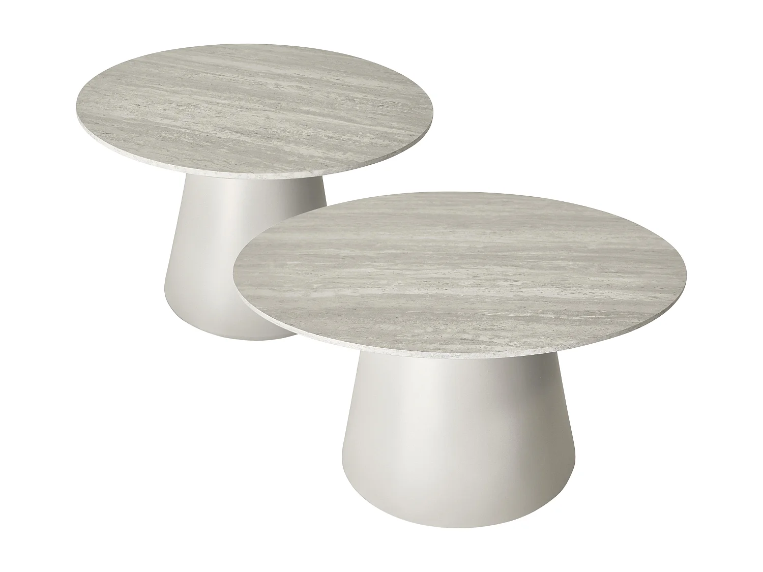 Couchtische 2er Set rund Tango - Travertine-Optik & MDF - Hellgrau