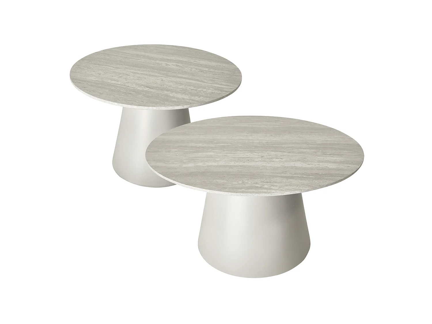 Couchtische 2er Set rund Tango - Travertine-Optik & MDF - Hellgrau