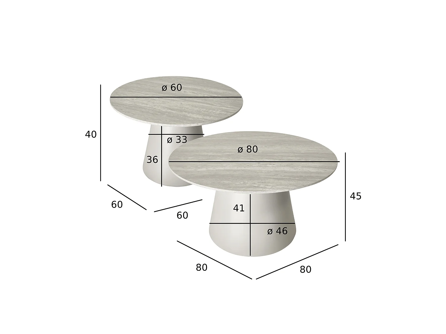 Couchtische 2er Set rund Tango - Travertine-Optik & MDF - Hellgrau