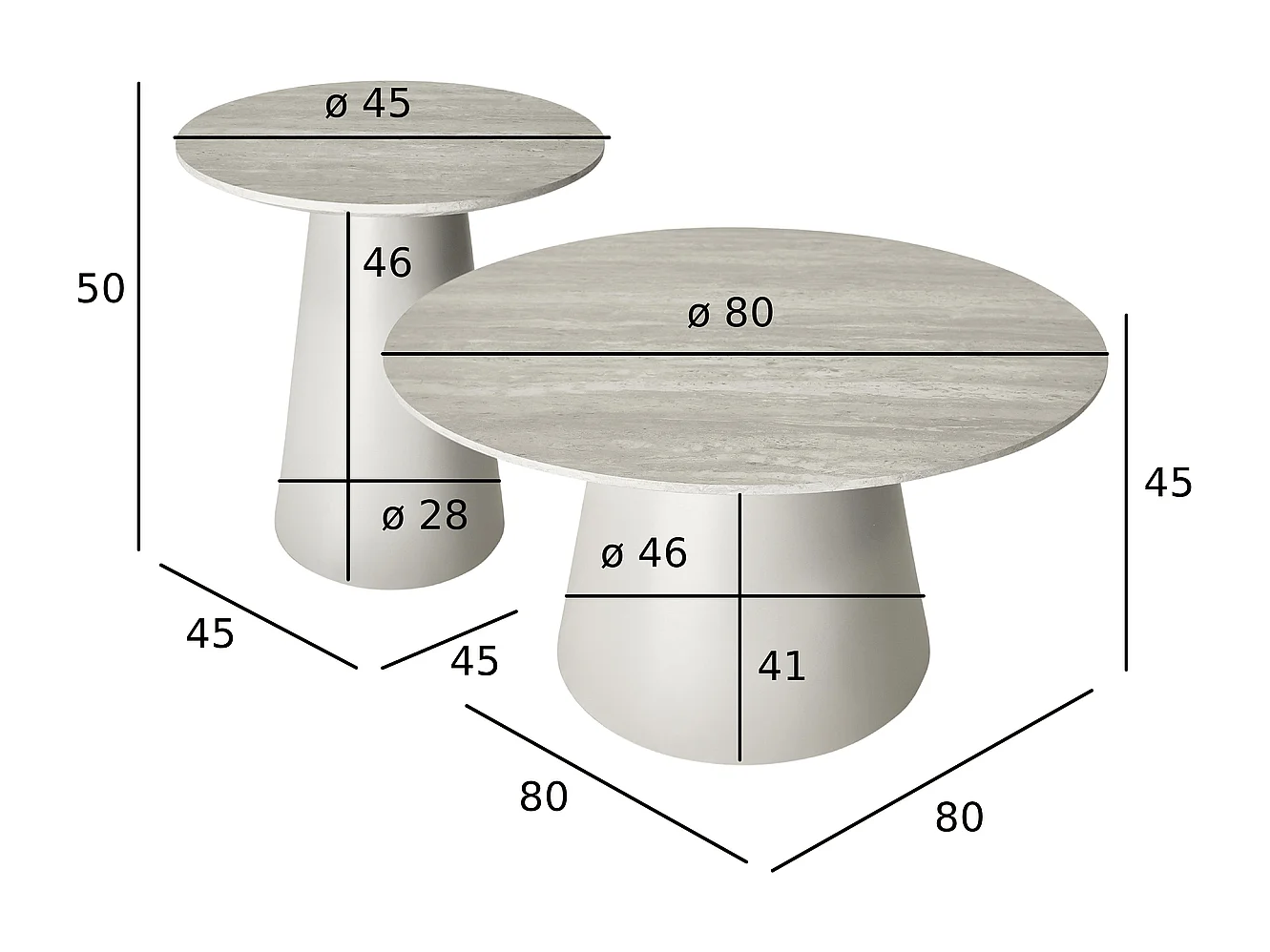 Couchtische 2er Set rund Tango - Travertine-Optik & MDF - Hellgrau
