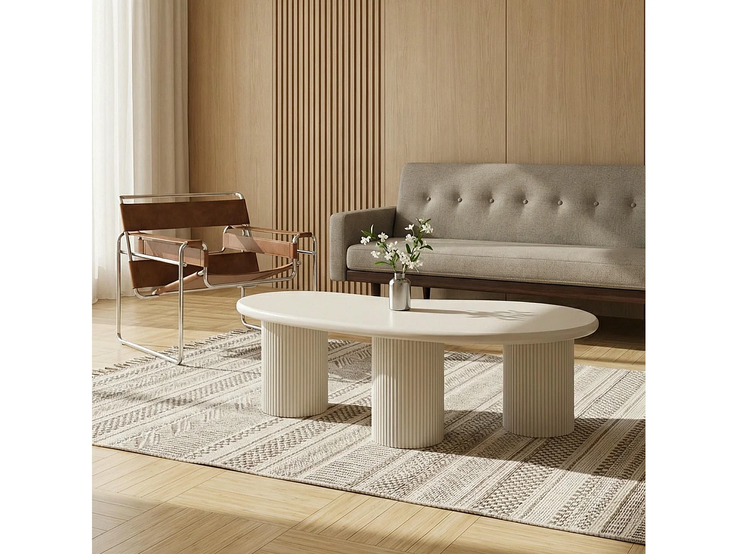 Couchtisch organisch Wave - Lackiert & MDF - Cremeweiß