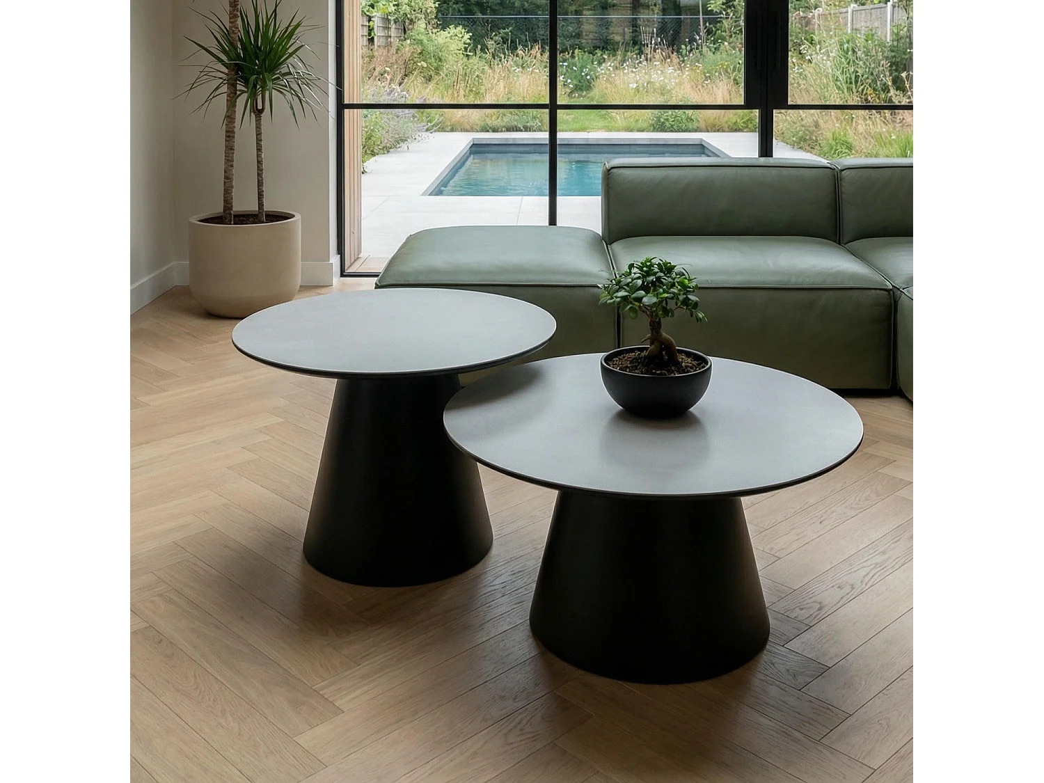 Couchtische 2er Set rund Tango - Beton-Optik & MDF - Hellgrau