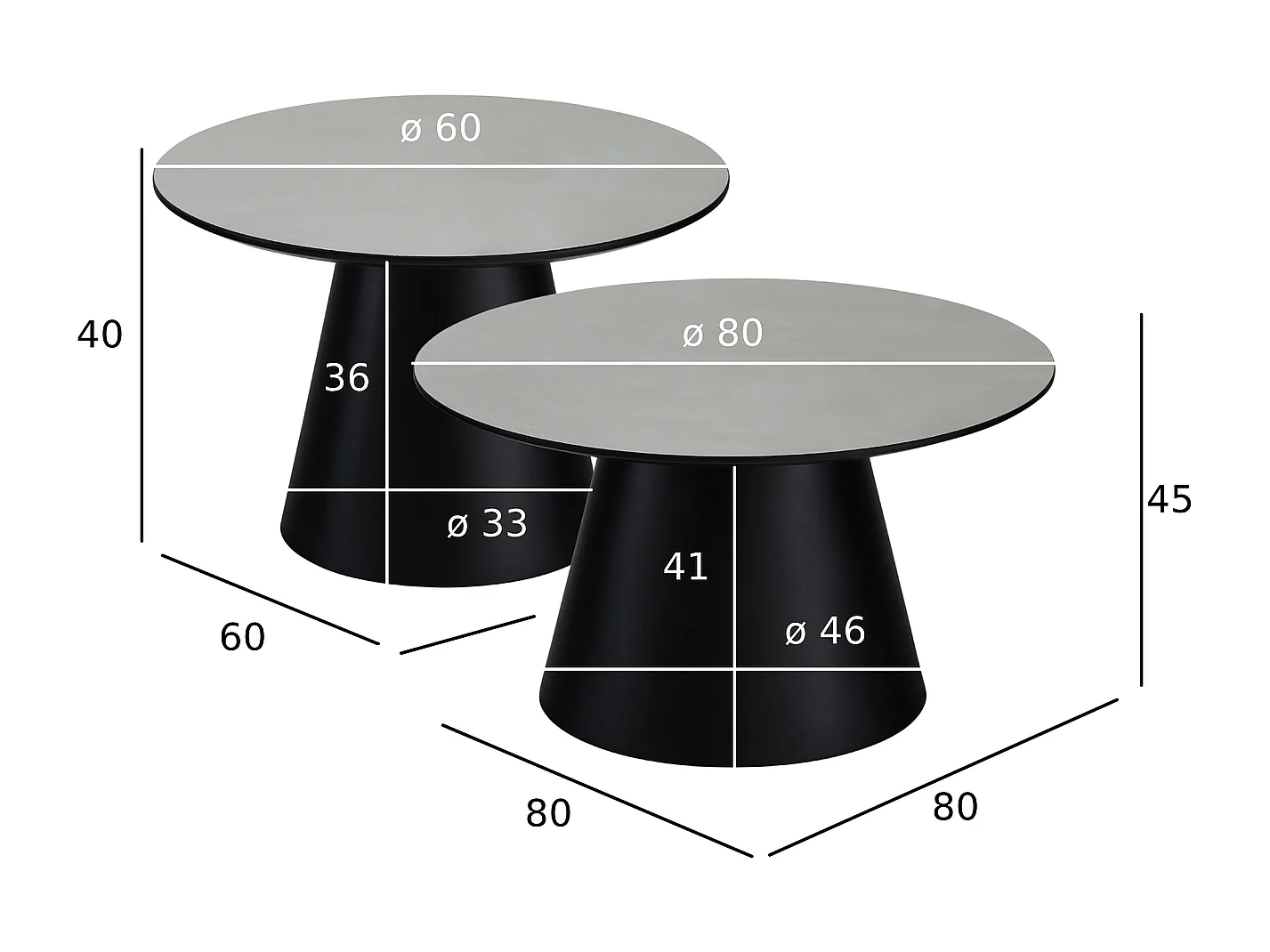 Couchtische 2er Set rund Tango - Beton-Optik & MDF - Hellgrau