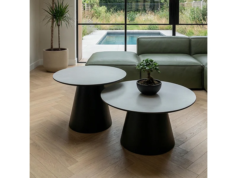 Couchtische 2er Set rund Tango - Beton-Optik & MDF - Hellgrau