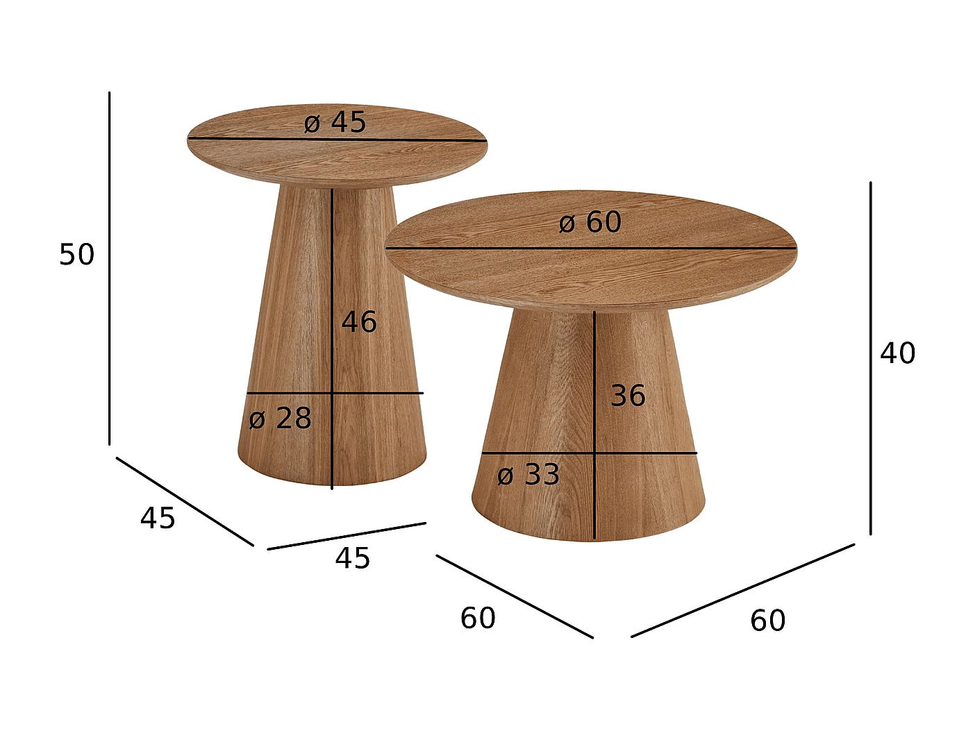 Couchtische 2er Set rund Tango - Eichenfurnier & MDF - Wildeiche
