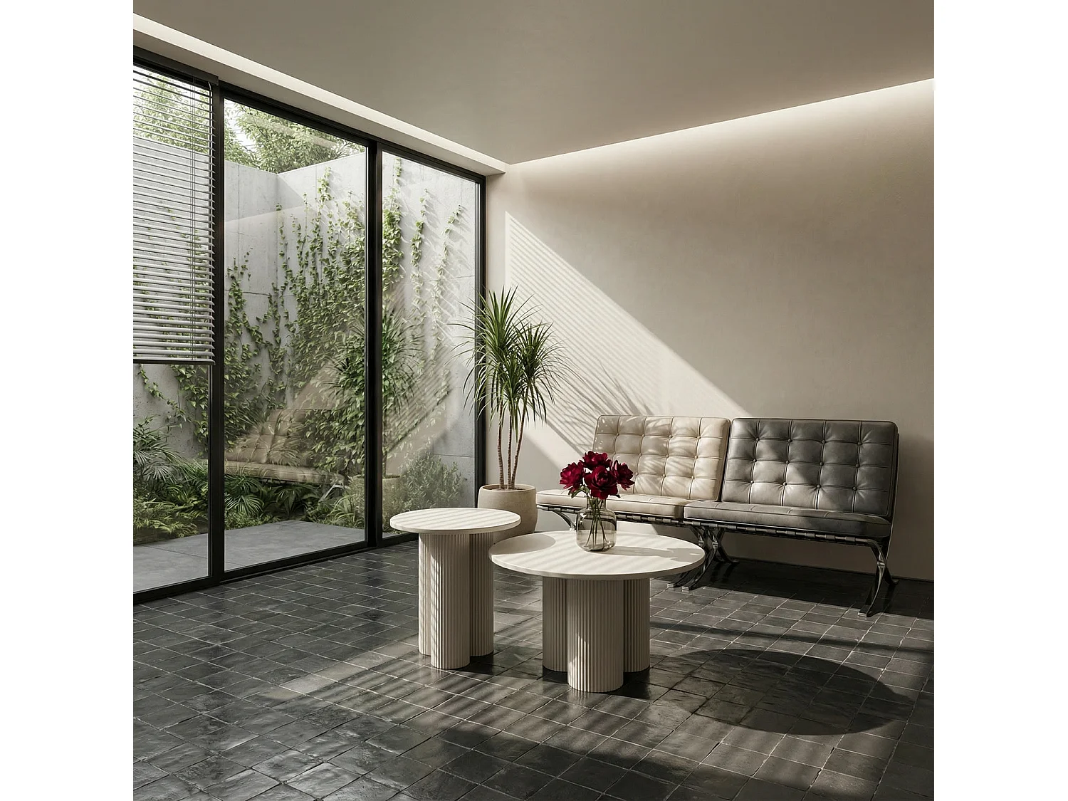 Couchtische 2er Set rund Flow - Lackiert & MDF - Cremeweiß