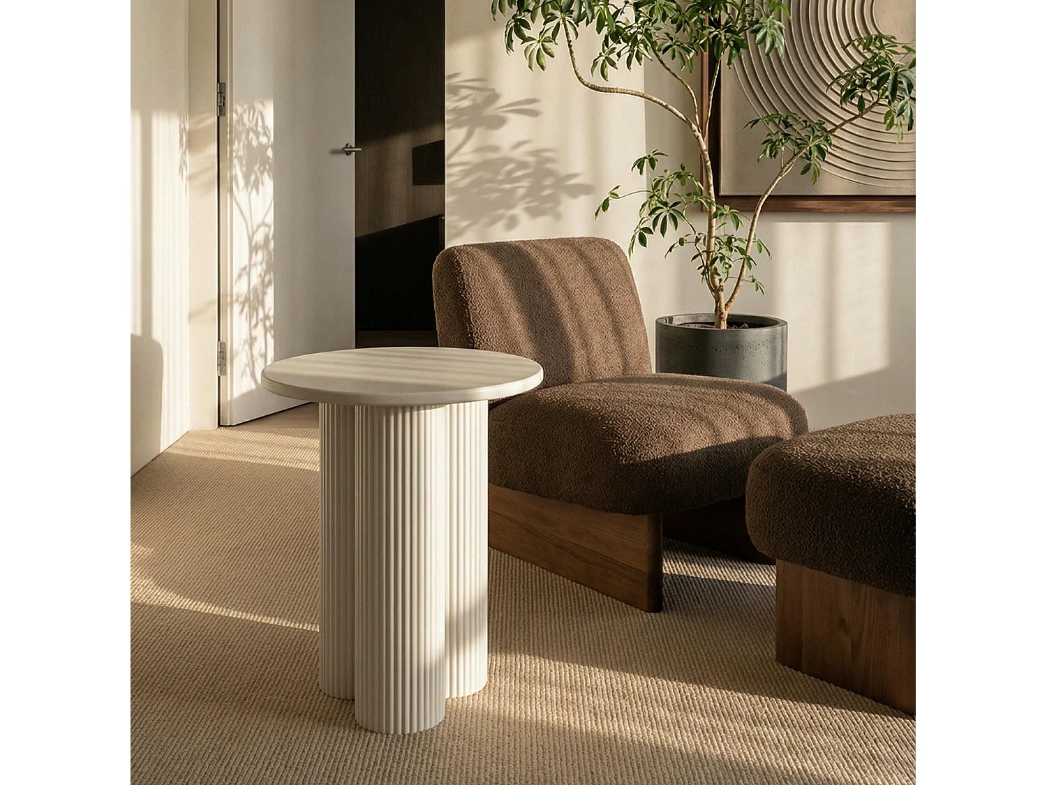 Couchtische 2er Set rund Flow - Lackiert & MDF - Cremeweiß