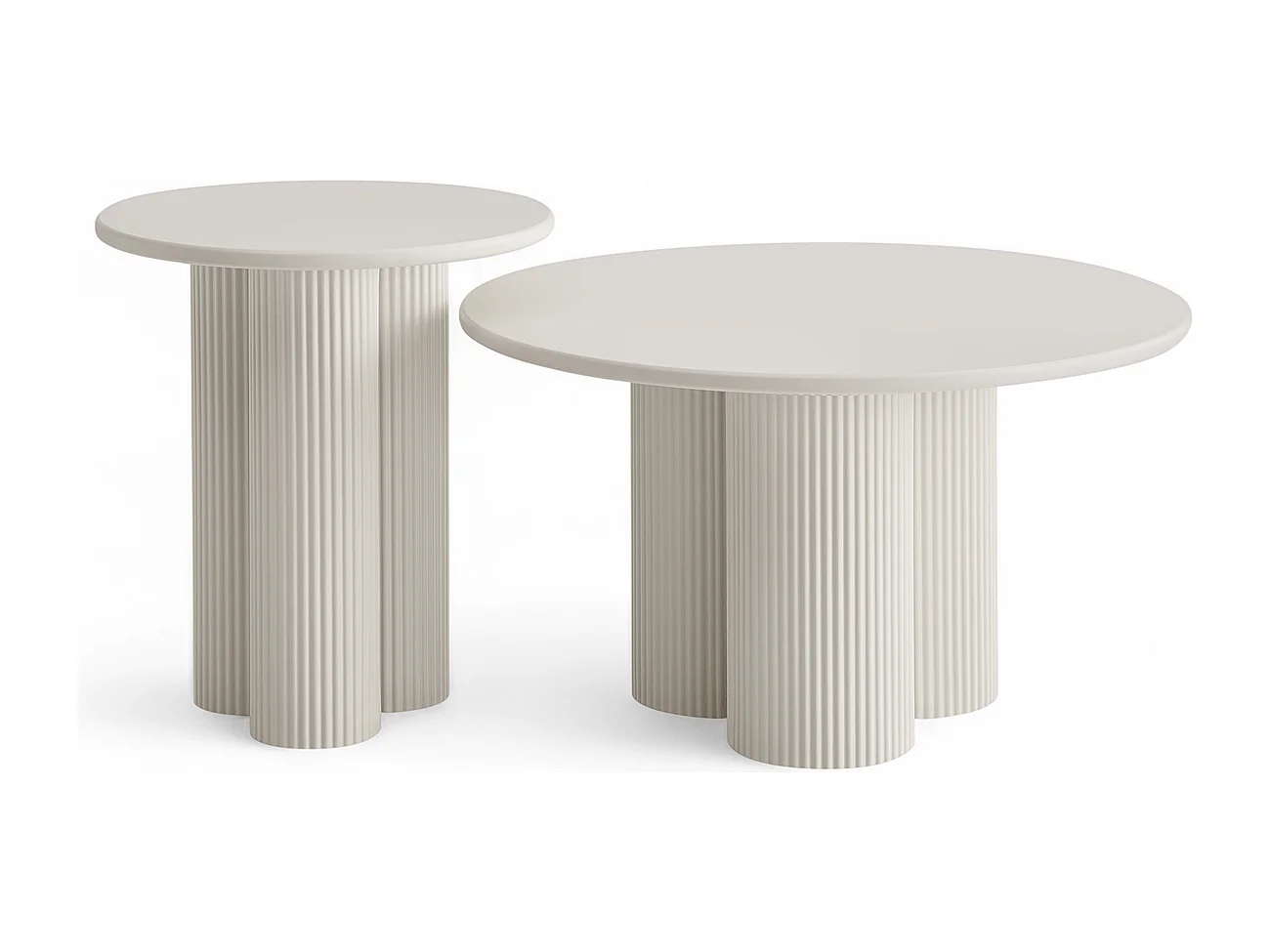 Couchtische 2er Set rund Flow - Lackiert & MDF - Cremeweiß