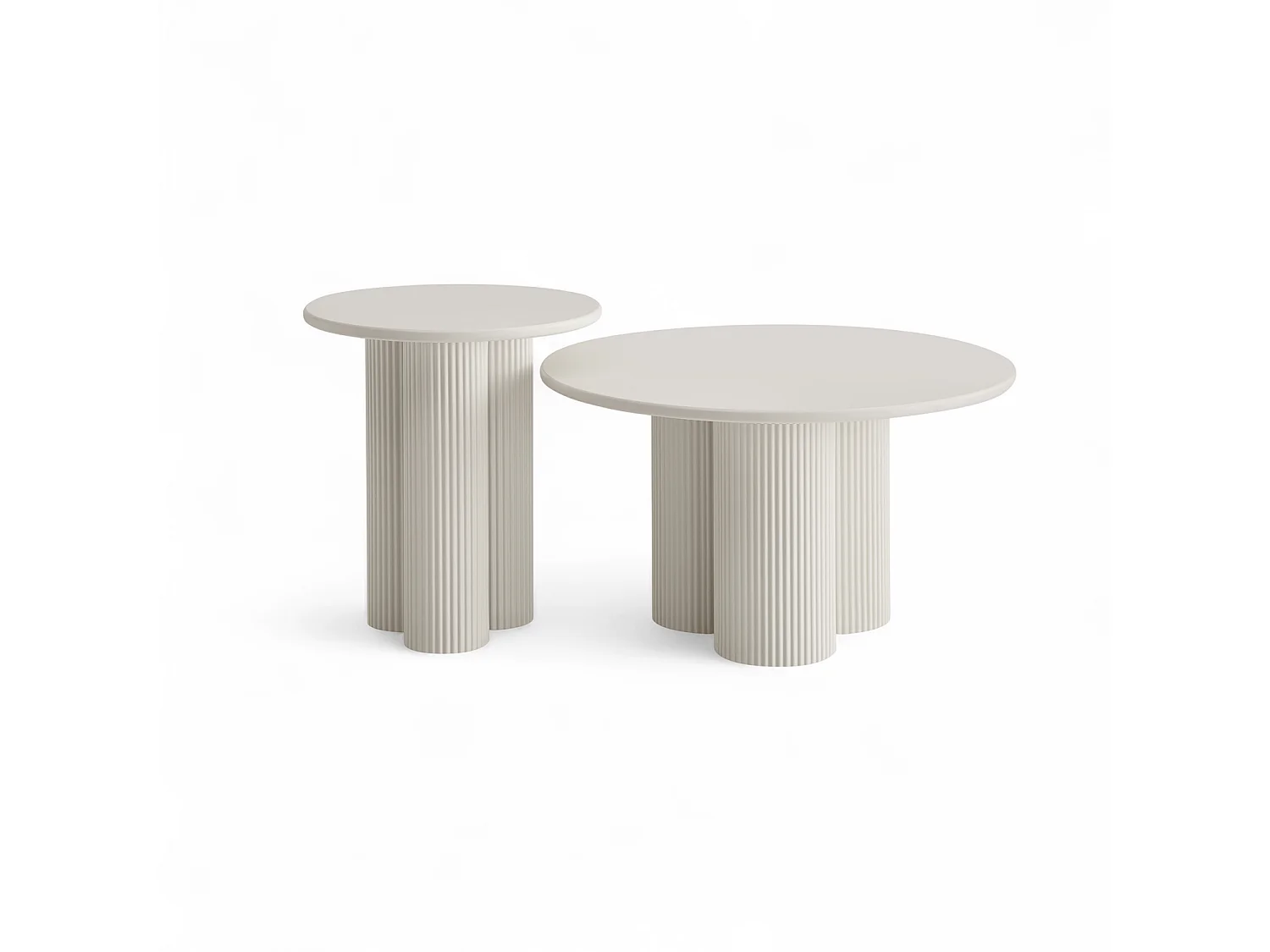 Couchtische 2er Set rund Flow - Lackiert & MDF - Cremeweiß